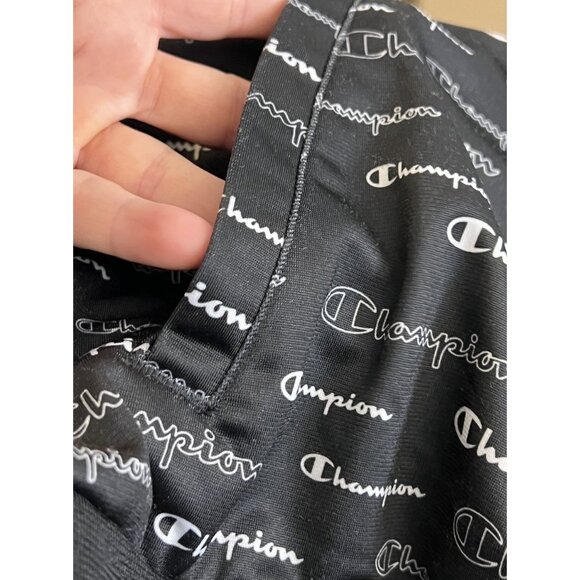 Champion Full Zip Track Jacket Sz L With Pockets Black All Over Print Arm Stripe - Picture 10 of 10